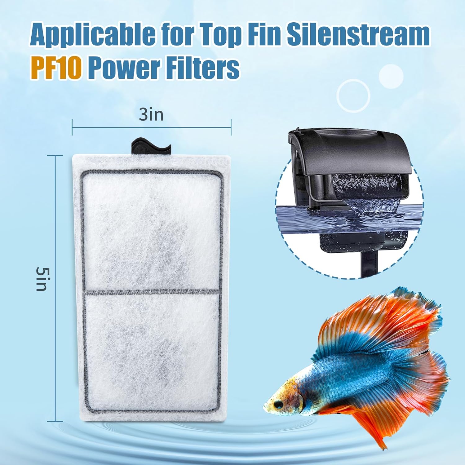 8 Pack PF-S Filter Cartridges for Top Fin Silenstream PF10 Power Filters, Remplacement Aquarium Carbon Cartridge with Zeolite